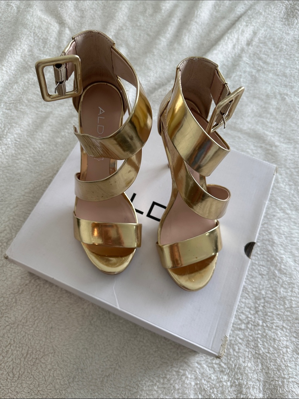 ALDO Gold Metallic Wrap-Strap High Heel Sandals